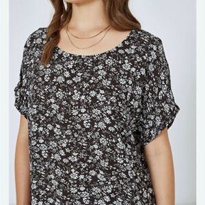 Ralph Lauren Black Floral Scoop Neck Blouse